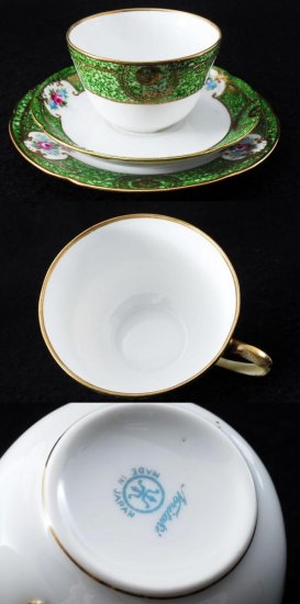 287 オールドノリタケ ピンクローズ 金彩 キャビネット グリーン