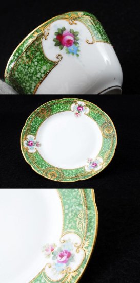 287 オールドノリタケ ピンクローズ 金彩 キャビネット グリーン