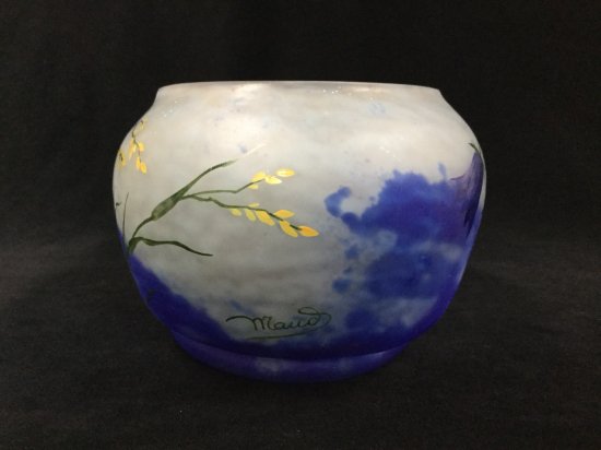 174 ドームナンシー「moda」 紫黄花紋図 花器 睡蓮の花