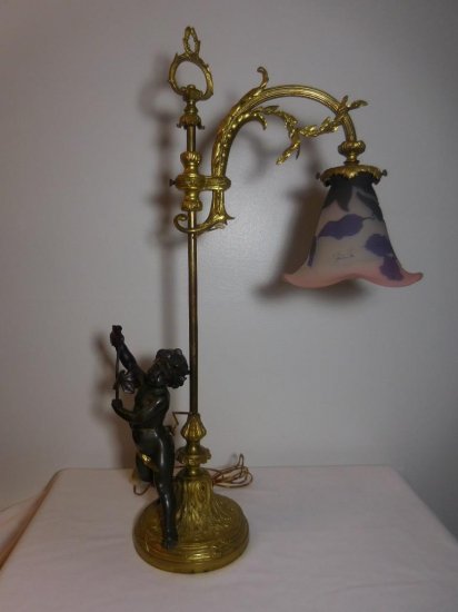 エミール・ガレ　ブロンズ　カメオ彫り　テーブルランプ　1890年頃