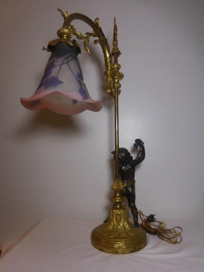 エミール・ガレ　ブロンズ　カメオ彫り　テーブルランプ　1890年頃