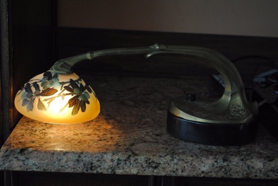 エミール・ガレ　アールヌーボー　カメオ彫り　ピアノ・デスクランプ　1900年代初期