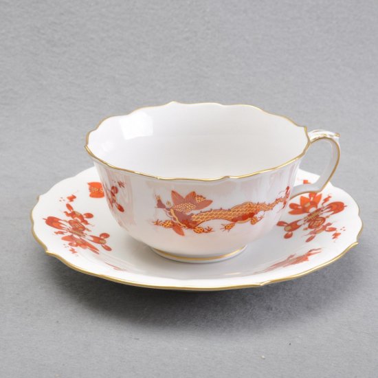 マイセンMeissen　ティ?カップ＆ソーサー　ドラゴンレッド