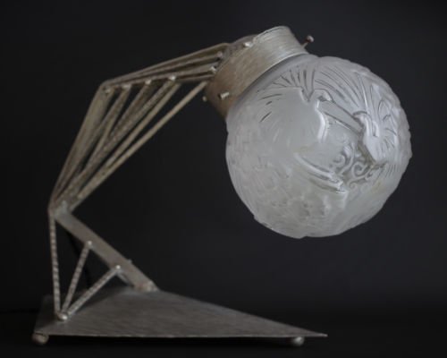 ミューラー兄弟　アート・デコ様式　ボール型ランプ　クジャクモチーフ　錬鉄製　1930年代
