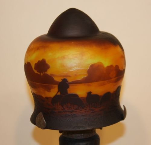 ミューラー兄弟　カメオ彫り　アール・ヌーボー様式　ブドワールランプ