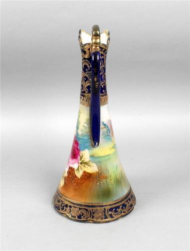 オールドノリタケ　水差し　コバルトブルー　花柄　金彩