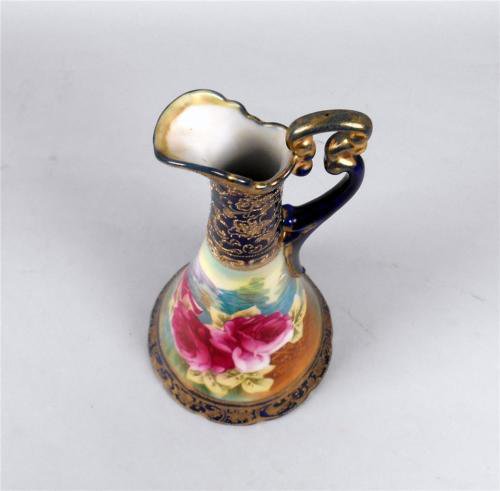 オールドノリタケ　水差し　コバルトブルー　花柄　金彩