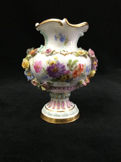 329 マイセン Meissen アップリケ 薔薇と風景画 花瓶