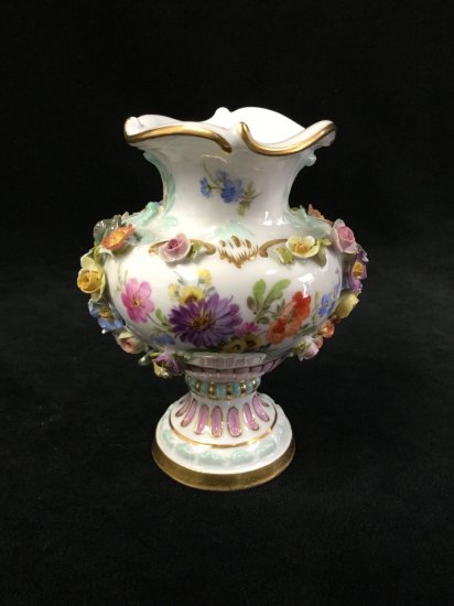 329 マイセン Meissen アップリケ 薔薇と風景画 花瓶