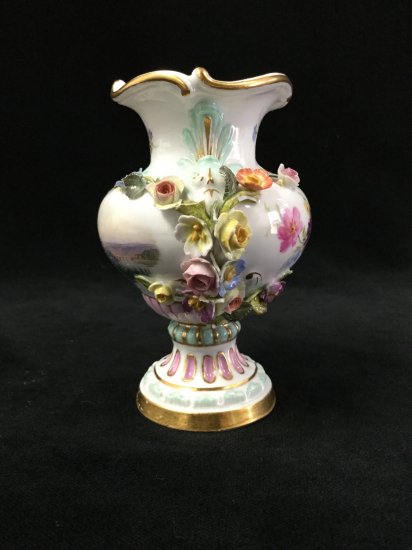 329 マイセン Meissen アップリケ 薔薇と風景画 花瓶 – アンティーク