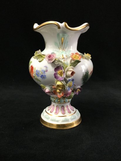 329 マイセン Meissen アップリケ 薔薇と風景画 花瓶