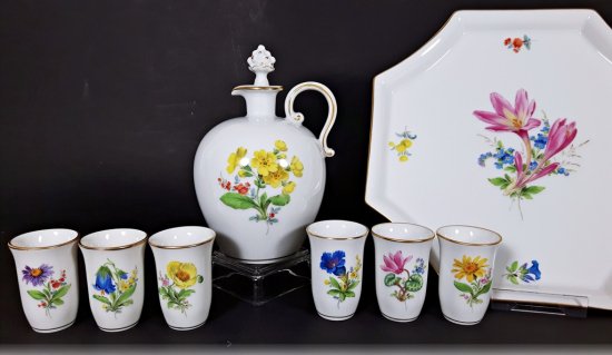 ドイツ製　マイセンMeissen　 リキュールセット　　　　（ポット、トレイ、カップ）