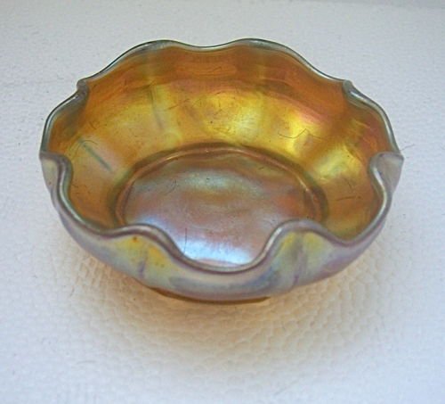 ルイス・カムフォート・ティファニー　ファブリル・グラス　ソルトボウル　ラッフルリム　ゴールド