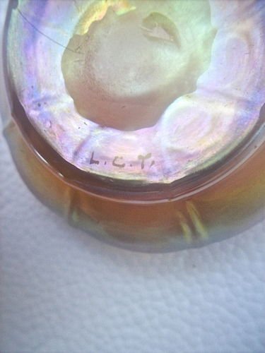 ルイス・カムフォート・ティファニー　ファブリル・グラス　ソルトボウル　ラッフルリム　ゴールド