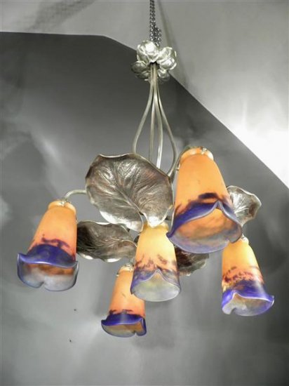 ミューラー兄弟（MULLER FRÈRES LUNÉVILLE）シャンデリア　パート・ド・ヴェール　アール・ヌーボー様式　1920年頃