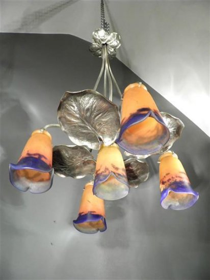 ミューラー兄弟（MULLER FRÈRES LUNÉVILLE）シャンデリア　パート・ド・ヴェール　アール・ヌーボー様式　1920年頃