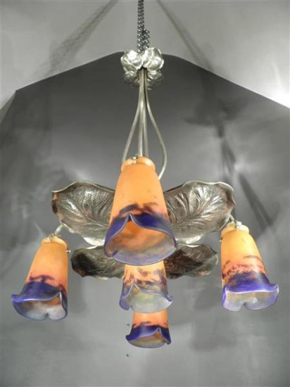 ミューラー兄弟（MULLER FRÈRES LUNÉVILLE）シャンデリア　パート・ド・ヴェール　アール・ヌーボー様式　1920年頃