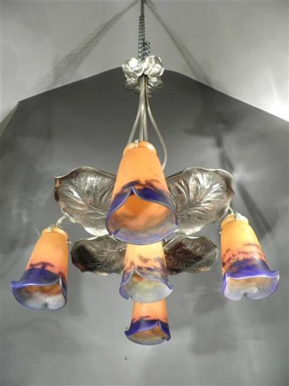 ミューラー兄弟（MULLER FRÈRES LUNÉVILLE）シャンデリア　パート・ド・ヴェール　アール・ヌーボー様式　1920年頃