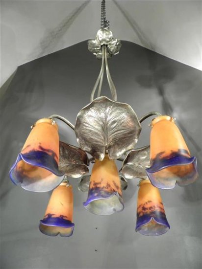 ミューラー兄弟（MULLER FRÈRES LUNÉVILLE）シャンデリア　パート・ド・ヴェール　アール・ヌーボー様式　1920年頃