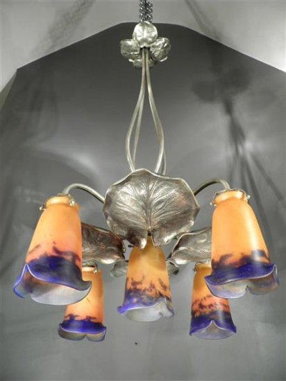 ミューラー兄弟（MULLER FRÈRES LUNÉVILLE）シャンデリア　パート・ド・ヴェール　アール・ヌーボー様式　1920年頃