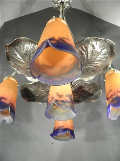 ミューラー兄弟（MULLER FRÈRES LUNÉVILLE）シャンデリア　パート・ド・ヴェール　アール・ヌーボー様式　1920年頃