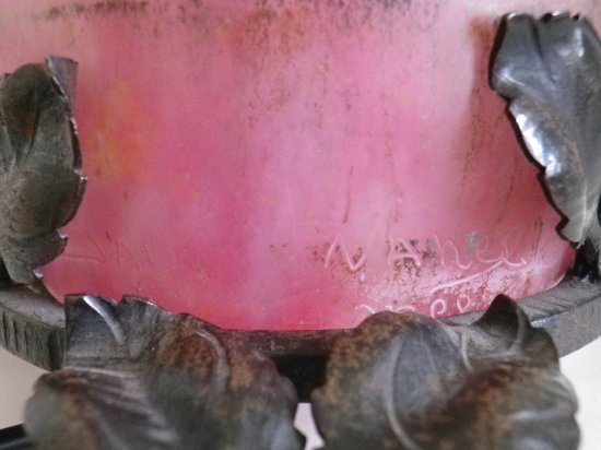 ドーム・ナンシー Daum Nancy ガラスペースト製 鉄で装飾されたアンティークランプ