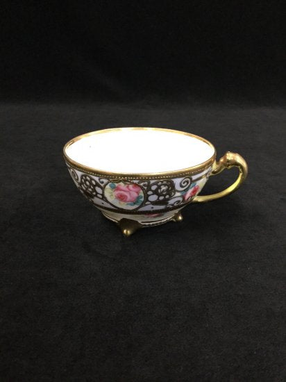 オールドノリタケ 金盛上 ピンクローズ カップ＆ソーサー