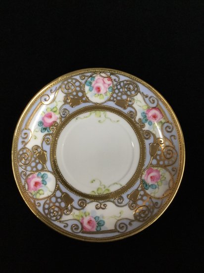 オールドノリタケ 金盛上 ピンクローズ カップ＆ソーサー