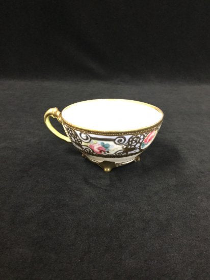 オールドノリタケ 金盛上 ピンクローズ カップ＆ソーサー