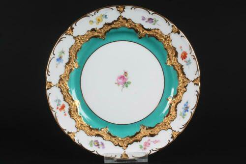 マイセン Meissen Bフォーム グランツゴールド グリーン小花柄 トリオセット