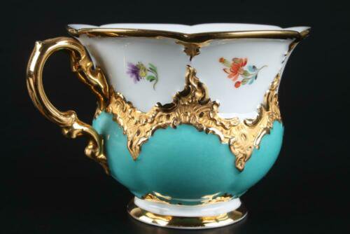 マイセン Meissen Bフォーム グランツゴールド グリーン小花柄 トリオセット