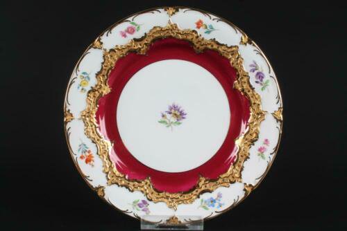 マイセン Meissen Bフォーム グランツゴールド ワインレッド小花柄 トリオセット
