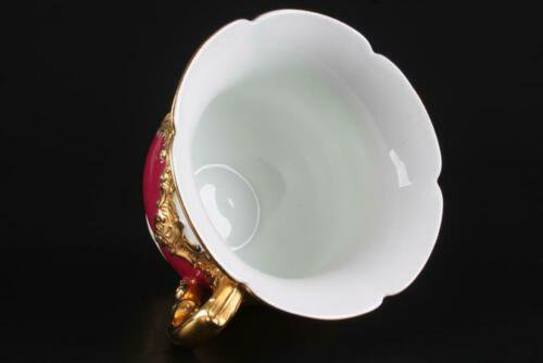 マイセン Meissen Bフォーム グランツゴールド ワインレッド小花柄 トリオセット