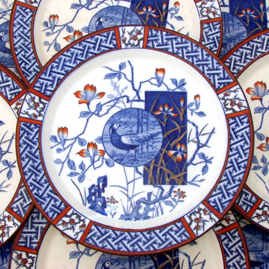 アンティーク・ミントン・“フザン”・伊万里・30枚プレートセット（1891年，デイト・マークス）