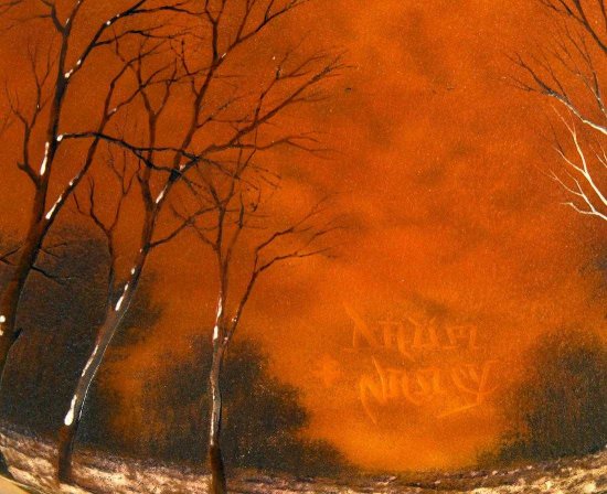 ドーム兄弟　エナメル彩カメオガラス冬景色ランプ