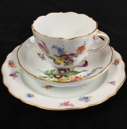マイセン フラワーブーケ 昆虫 5つ花 カップ ソーサー 皿 ３点 トリオ 1級品 314A