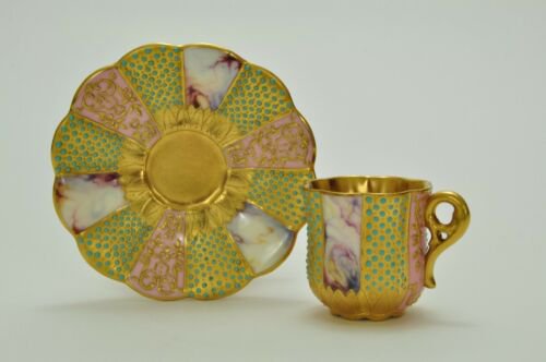 コールポート　最高峰の作品　金彩とジュエルと大理石のカップ＆ソーサー（コールポート動画）