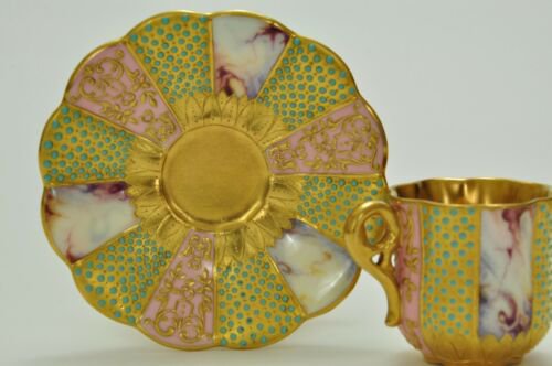 コールポート　最高峰の作品　金彩とジュエルと大理石のカップ＆ソーサー（コールポート動画）