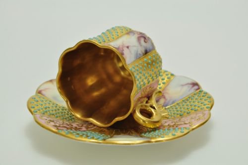 コールポート　最高峰の作品　金彩とジュエルと大理石のカップ＆ソーサー（コールポート動画）