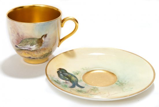 ロイヤルウースター　野鳥が描かれたデミタスカップ&ソーサー