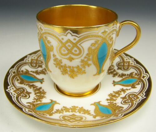 コールポート　金襴ターコイズ装飾　デミタスカップ&ソーサー