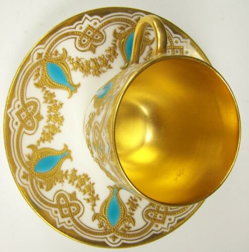 コールポート　金襴ターコイズ装飾　デミタスカップ&ソーサー