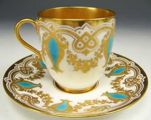 コールポート　金襴ターコイズ装飾　デミタスカップ&ソーサー
