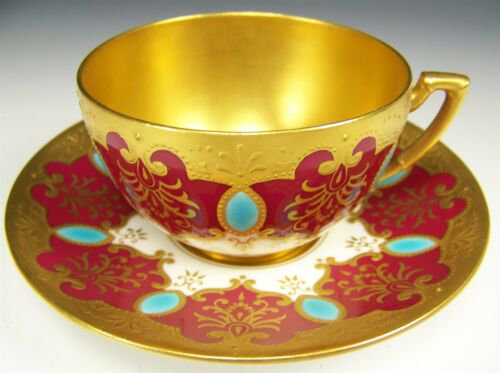 希少品　コールポート　フォーギルマン コルモア ターコイズ装飾 デミタスカップ&ソーサー 赤