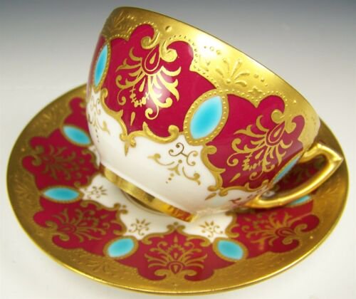 希少品　コールポート　フォーギルマン コルモア ターコイズ装飾 デミタスカップ&ソーサー 赤