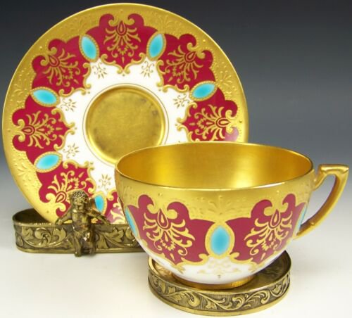 希少品　コールポート　フォーギルマン コルモア ターコイズ装飾 デミタスカップ&ソーサー 赤