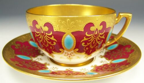 希少品　コールポート　フォーギルマン コルモア ターコイズ装飾 デミタスカップ&ソーサー 赤