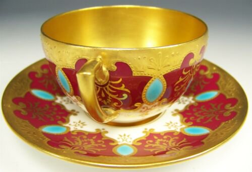 希少品　コールポート　フォーギルマン コルモア ターコイズ装飾 デミタスカップ&ソーサー 赤