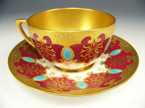 希少品　コールポート　フォーギルマン コルモア ターコイズ装飾 デミタスカップ&ソーサー 赤