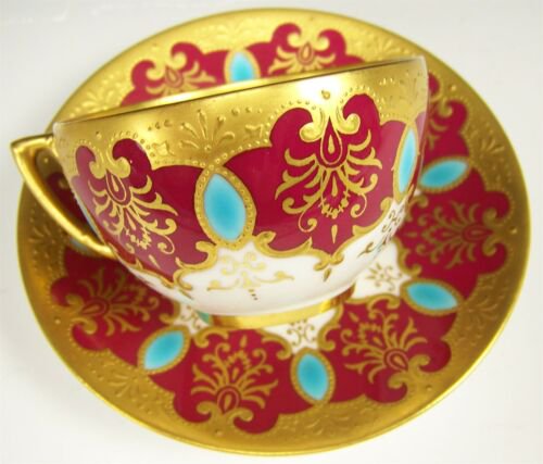 希少品　コールポート　フォーギルマン コルモア ターコイズ装飾 デミタスカップ&ソーサー 赤